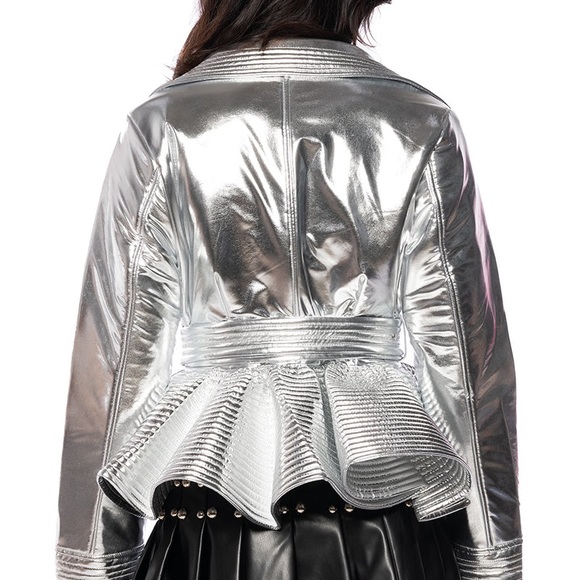 AKIRA Metallic Silver Peplum Jacket - Picture 3 of 5